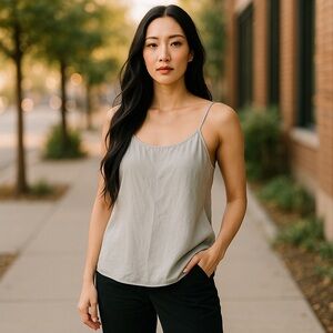 Silk Designer Camisole scoop neck Spagetti Straps Tank Light Gray​ Sz  XS S